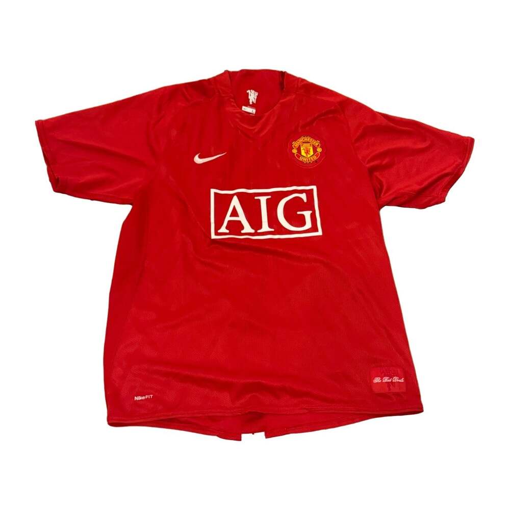 Nike Manchester United 2007-09 Home Soccer Jersey AIG Men's Large Red Vintage